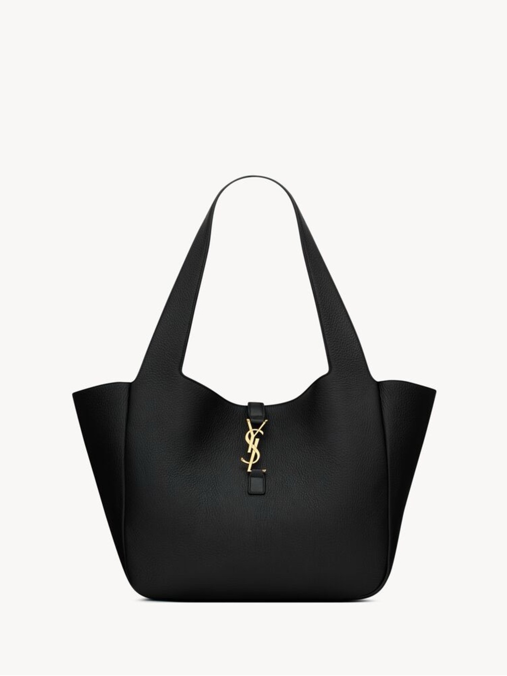 Bea Black Leather Tote Bag with Gold YSL Logo